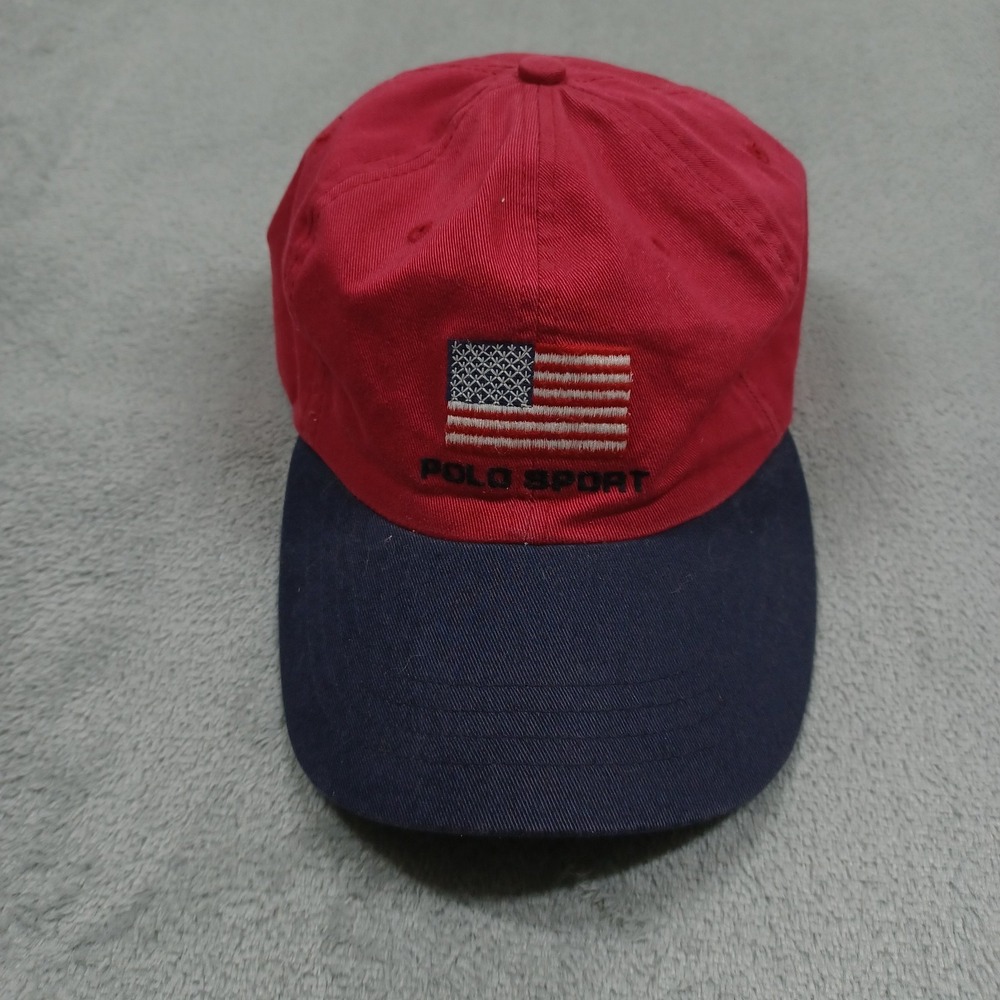 Vintage Polo Sport Hat Mens Adjustable Red USA Flag Casual‎ Preppy